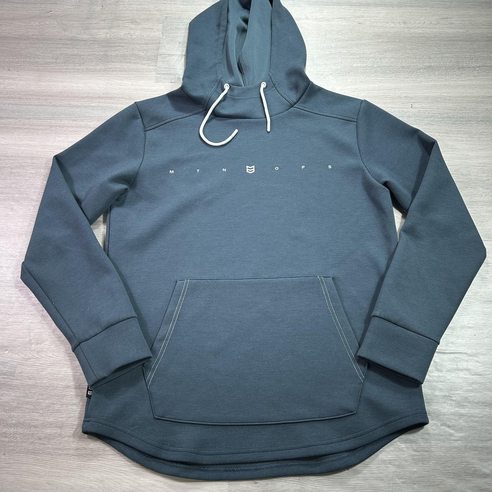 MTN OPS Hoodie Sweatshirt Mens Small Blue Gray Logo Pullover Kangaroo Pocket